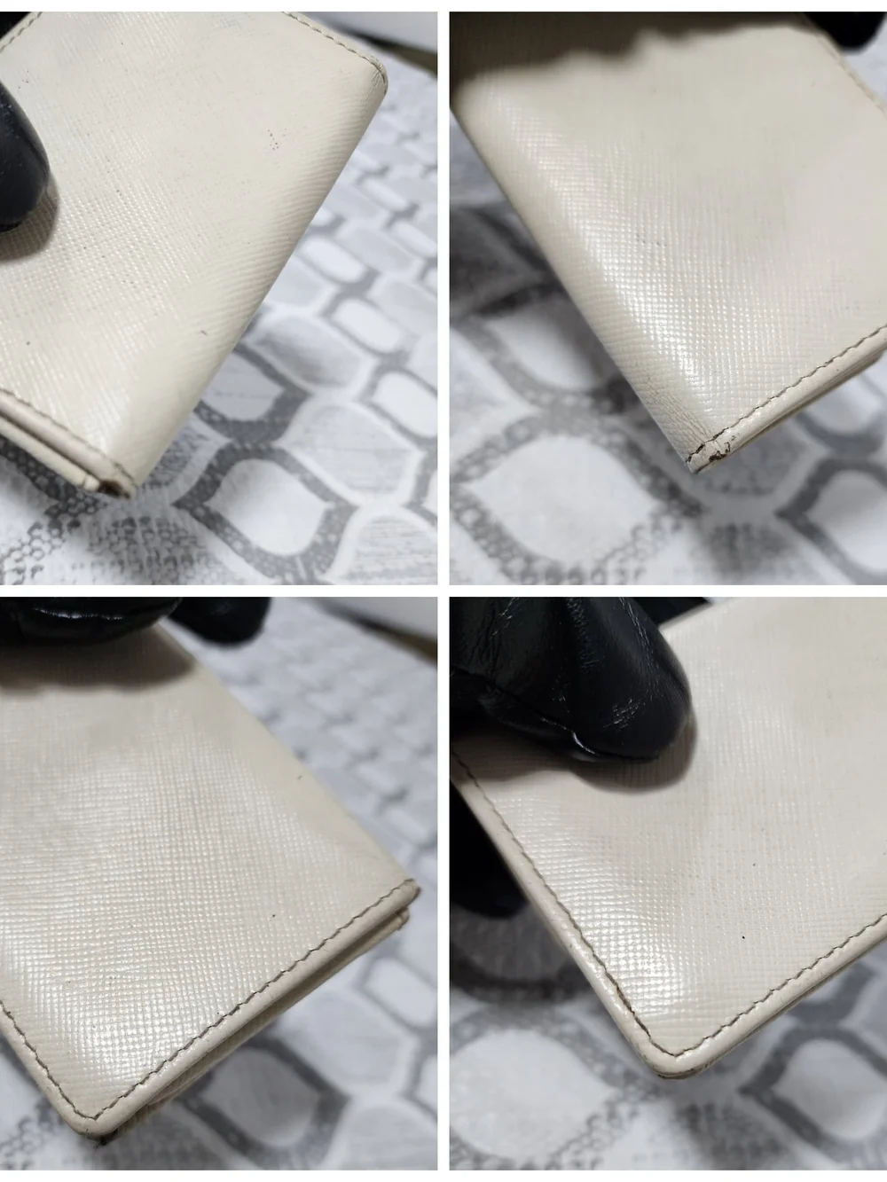 PRADA Nano Saffiano Leather Card Holder/Wallet Off-White